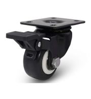 Industrial PU Caster Wheel with Brake (Model 028) – Plate Mount, Matt Black, Heavy Duty Polyurethane, Silent Rolling, Locking Brake, 1.5"/2" Sizes for Trolleys, Racks, Equipment & Furniture